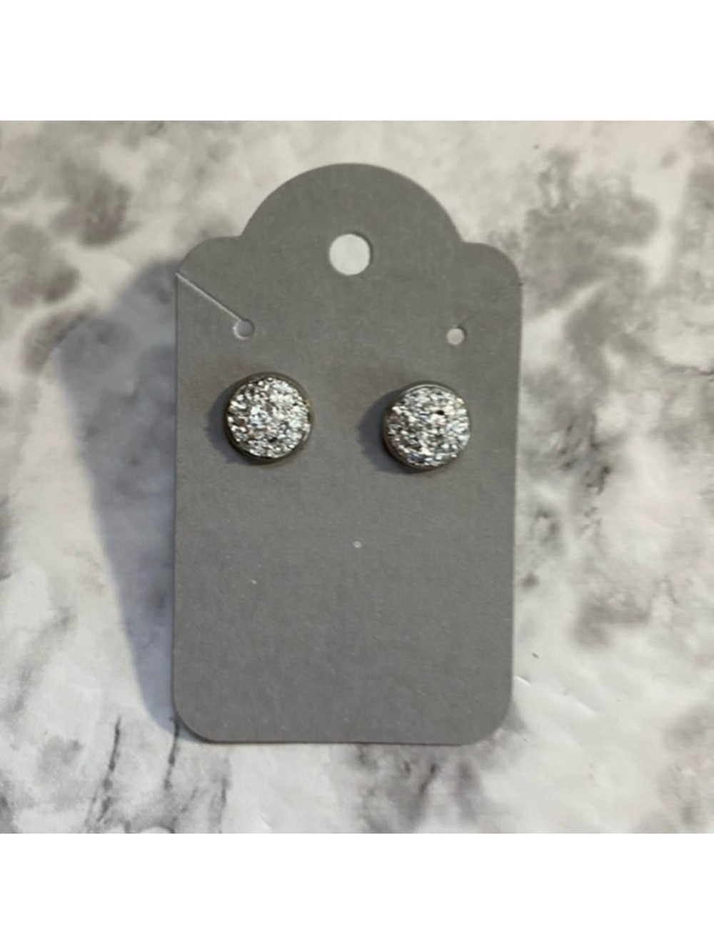 Silver Glitter Disc Stud Earrings